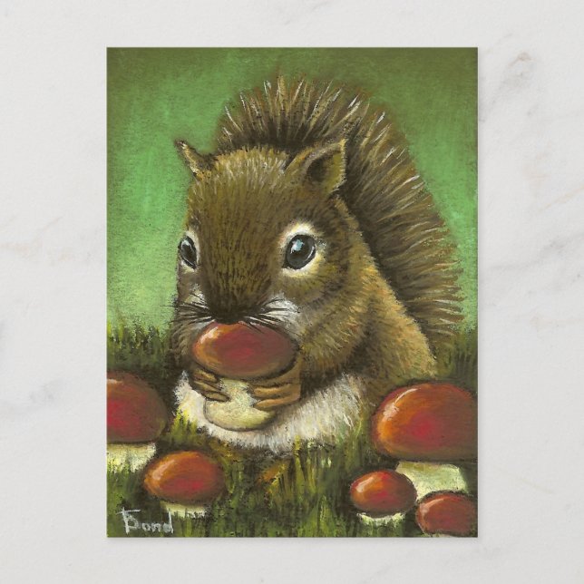 Carte Postale Petits écureuils et champignons (Devant)