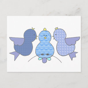 Carte Postale Petits oiseaux Motifs bleus avec un secret