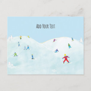 Carte Postale Petits Skieurs Sur Snowy Hill Personnalisé