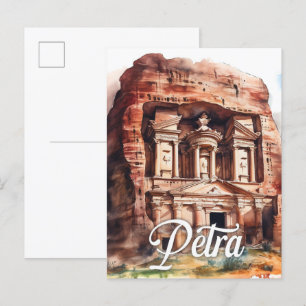 Carte Postale Petra Jordan Aquarelle Peinture Voyage