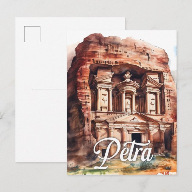Carte Postale Petra Jordan Aquarelle Peinture Voyage (Devant / Derrière)