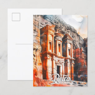 Carte Postale Petra Jordan Aquarelle Peinture Voyage