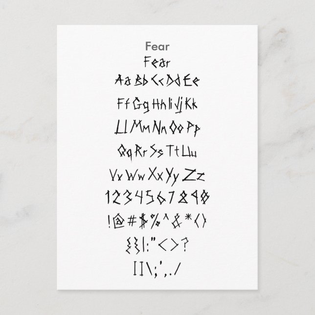 Carte Postale Peur - Feuille d'échantillonnage de police Zazzle (Devant)