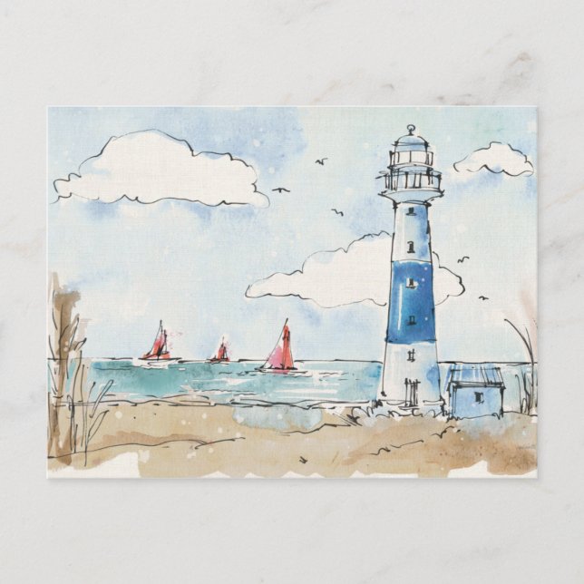 Carte Postale Phare bleu et blanc (Devant)