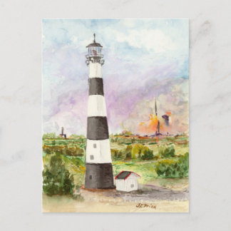 Carte Postale Phare de Cape Canaveral Lancement de fusée Aquarel