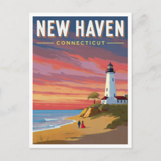 Carte Postale Phare de New Haven Connecticut au coucher du solei