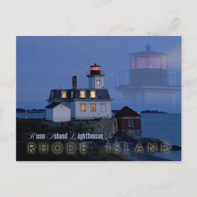 Carte Postale Phare de rose Island la nuit, Rhode Island (Devant)