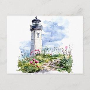 Carte Postale Phare en aquarelle de printemps