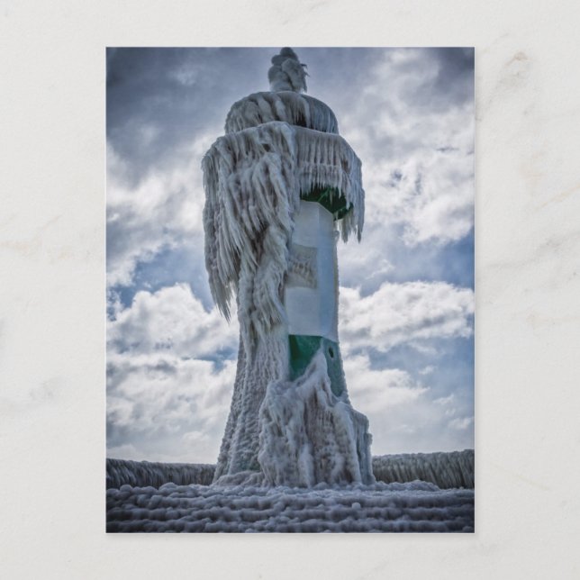 Carte Postale Phare gelé sur la rive de la mer Baltique (Devant)