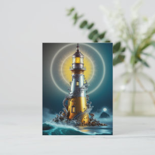 Carte Postale Phare lumineux au milieu des vagues