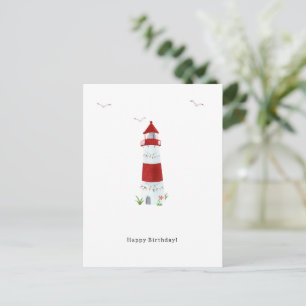 Carte Postale Phare nautique plage Joyeux Anniversaire Mouettes
