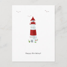 Carte Postale Phare nautique plage Joyeux Anniversaire Mouettes