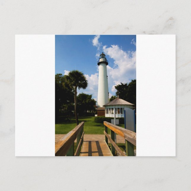 Carte Postale Phare noir et blanc Jekyll Island Géorgie (Devant)