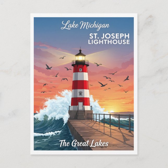 Carte Postale Phare St. Joseph sur le lac Michigan (Devant)