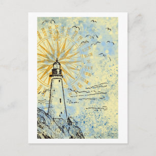Carte Postale Phare sur la falaise, vaporisateur océanique, moue