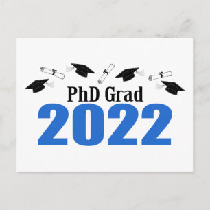 Carte Postale PhD Grad 2022 Casquettes Et Diplômes (Bleu)
