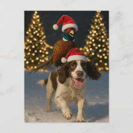Carte Postale Pheasant on Springer Spaniel Christmas postcard
