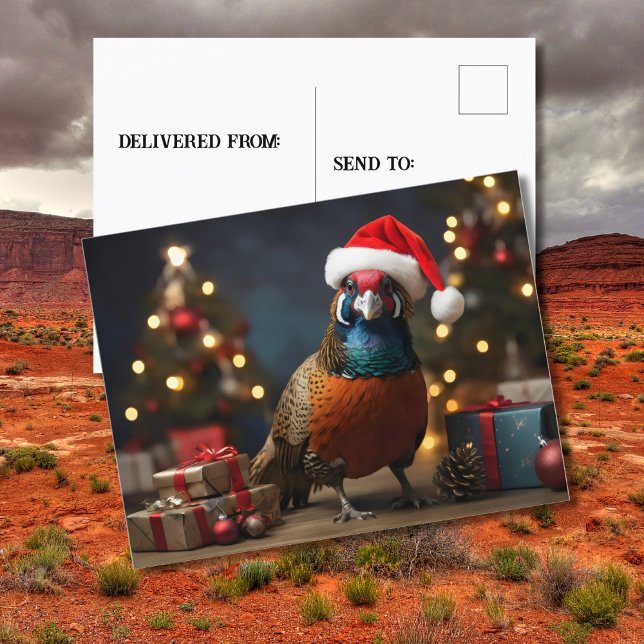Carte Postale Pheasant portant chapeau santa (Créateur téléchargé)