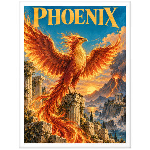 Carte Postale Phénix, monstre de fantasy gothique