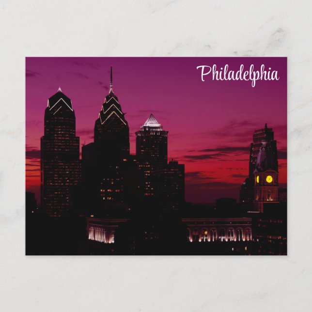 Carte Postale Philadelphie Pennsylvania City Skyline au coucher  (Devant)