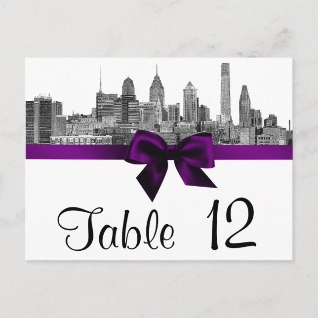 Carte Postale Philadelphie Skyline Etch BW Purple Numéro de tabl (Devant)