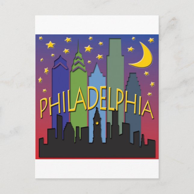 Carte Postale Philadelphie Skyline vie nocturne (Devant)