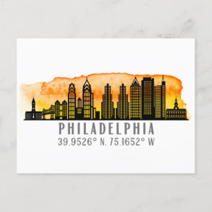 Carte Postale Philadelphie Sunset Skyline Map Coordinates