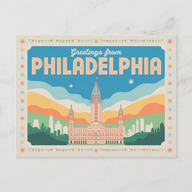 Carte postale Philadelphie vintage | Salutations d (Devant)