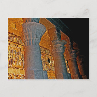 Carte Postale Philae Temple Hiéroglyphes et colonnes à la nuit