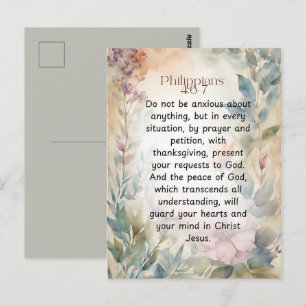 Carte Postale Philippiens 4:6-7 Bible chrétienne Verse Aquarelle