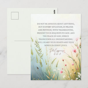 Carte Postale Philippiens 4:6-7 Verset de la Bible Fleur Sauvage