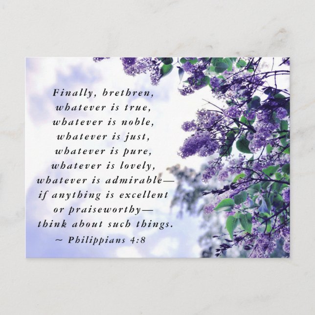 Carte Postale Philippiens 4:8 Quoi qu'il en soit Noble Bible Ver (Devant)