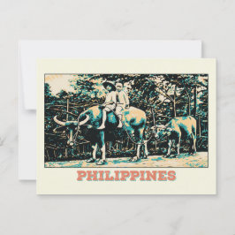 Carte Postale Philippines, enfants jouant avec des buffles d'eau