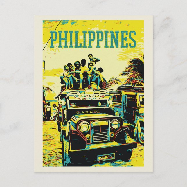 Carte Postale Philippines, Jeepney surchargé (Devant)
