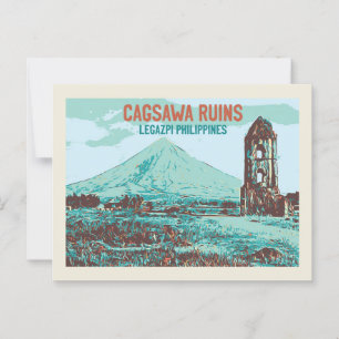 Carte Postale Philippines, ruines de Cagsawa, Legazpi, volcan Ma