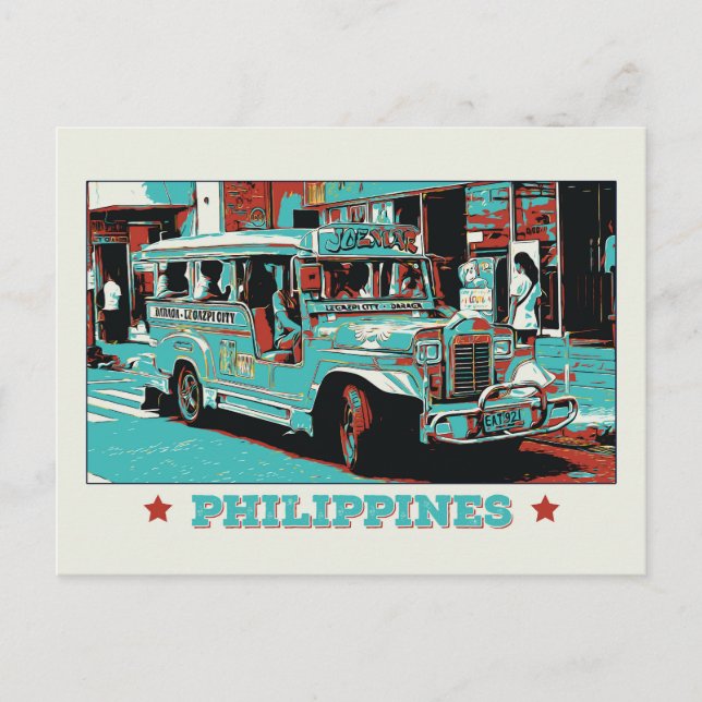 Carte Postale Philippines, une Jeepney emblématique à Manille (Devant)