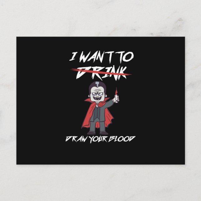 Carte Postale Phlebotomiste Phlebotomie Vampire Syringe de sang  (Devant)
