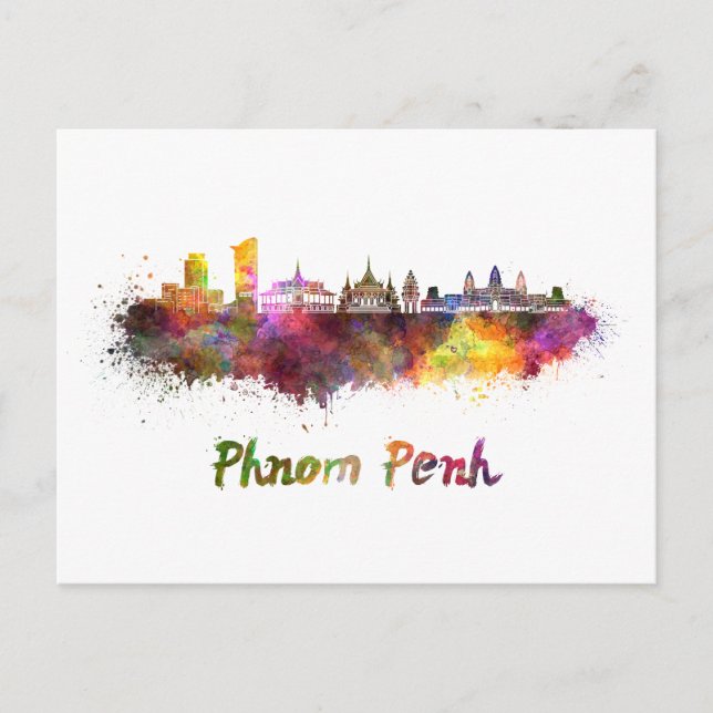 Carte Postale Phnom Penh skyline in watercolor (Devant)
