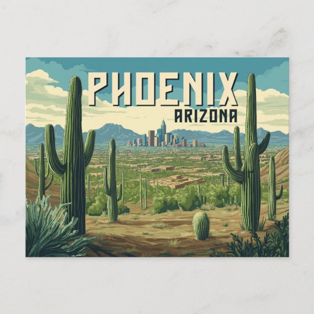 Carte Postale Phoenix Arizona - Retro Desert Cityscape (Devant)