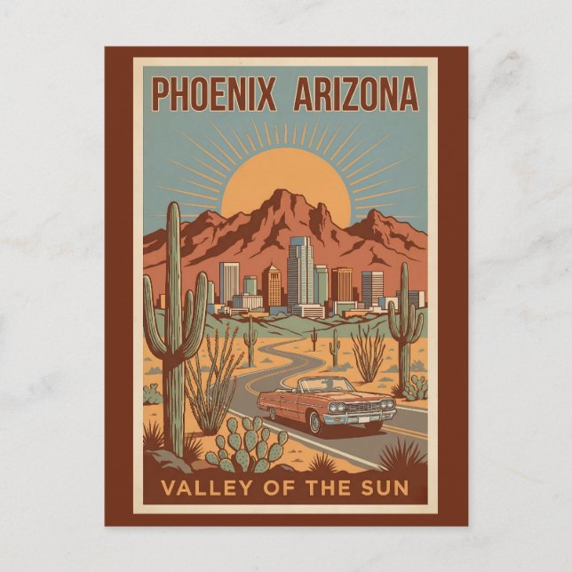 Carte Postale Phoenix Arizona Sun Illustration Travel Art Retro (Devant)