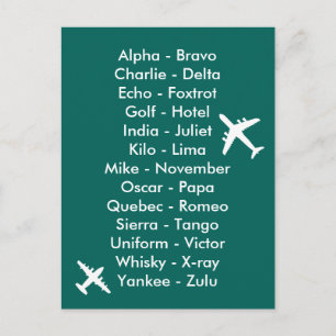 Carte Postale Phonetic Alphabet Aviation Plane Spoters Aero