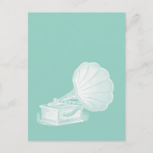 Carte Postale Phonographe Sea Green White Gramophone Cool
