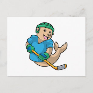 Carte Postale Phoque au hockey sur glace avec bâton de hockey su