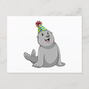 Carte Postale Phoque avec chapeau de fête Party