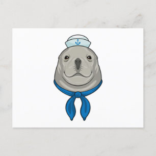 Carte Postale Phoque en marin avec chapeau de marin