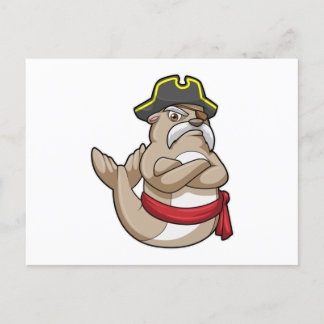 Carte Postale Phoque en pirate avec chapeau de pirate