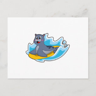 Carte Postale Phoque en surfeur avec planche de surf