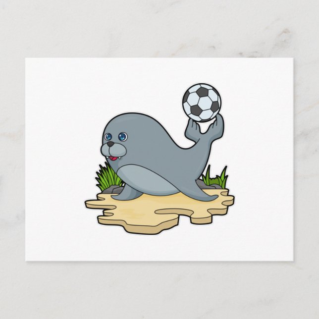 Carte Postale Phoque en tant que joueur de football avec le foot (Devant)
