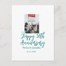 Carte Postale Photo 50e anniversaire de mariage ruban turquoise 
