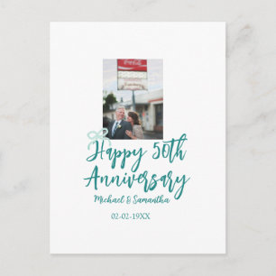 Carte Postale Photo 50e anniversaire de mariage ruban turquoise